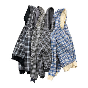 Sudadera con Capucha Reversible de Forro Polar a Cuadros, Bordada Personalizada OEM&ODM, con Cordón Ajustable, Unisex, Talla Grande, Lavado Ácido, 100% Algodón - Product Image 1