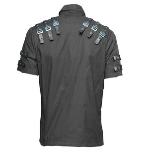 Gothic Punk <b>Men's</b> Black Cotton Shirt Half Sleeve with Metal Buckles and Eyelet Details Cosplay Party Wear 2026 - Product Image 2