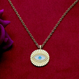 Collier Pendentif Œil Turc Soleil Plaqué Or en Argent Sterling 925 avec Émail Blanc et Chaîne Câble, Bijoux en Gros - Product Image 6