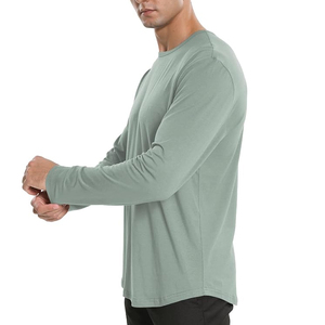 เสื้อยืดแขนยาวคอกลมทรงปกติสีพื้นผ้าฝ้ายเจอร์ซีย์ถักแบบลำลองระบายอากาศได้ดีสำหรับผู้ชาย มีจำหน่ายแล้ว - Product Image 5