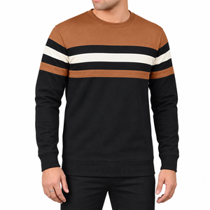 Sudadera de Hombre 100% Algodón para Invierno, con Bloques de Color y Rayas, Cuello Redondo, Manga Larga, Corte Holgado, Estampado Digital - Product Image 1