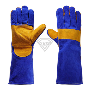 Gants de soudage en cuir croûte bleu et or, résistants à la chaleur, de protection robuste, pour la sécurité au travail - Fabricant - Product Image 1