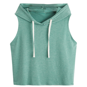 Camiseta sin mangas con capucha personalizada para mujer, venta al por mayor OEM, tops deportivos transpirables de secado rápido con logo frontal para mujer - Product Image 5