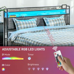 Telaio del letto King grigio cemento con luci a LED e stazione di ricarica testiera imbottita e caratteristiche di stoccaggio - Product Image 4