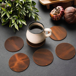 Genuine Crazy Horse Laser Engraved <b>Square</b> Coasters Real Leather Pad for Home Office Kitchen <b>Bar</b> <b>Table</b> Usage - Product Image 4