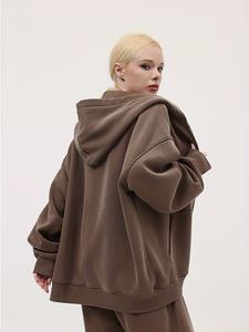 Mens Brown Oversized <b>Zip</b> Up Hoodie Full <b>Zip</b> <b>Hooded</b> Sweatshirt Casual Streetwear Heavyweight <b>Hooded</b> Jacket - Product Image 6