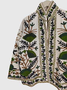 Veste à col mandarin à motif floral brodé à la main, manches longues, coton, taille plus pour femmes, vêtements d'automne - Product Image 3