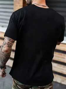 T-shirt noir pour homme, style streetwear, manches courtes, col rond, coupe classique, 100% coton tricoté, respirant - Product Image 2