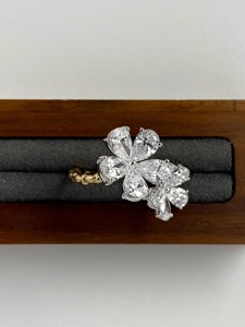 Luxury Pear Cut Lab Diamond Flower <b>Ring</b> <b>Adjustable</b> Double Floral Open <b>Ring</b> Statement Jewelry Wedding Gift for Women - Product Image 4