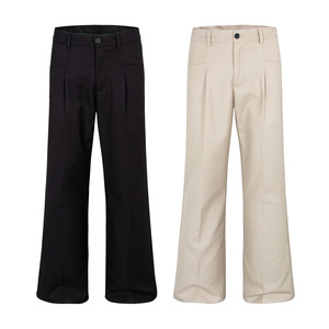 Pantalones Formales de Corte Recto para Hombre, Cintura Alta, Cierre de Botones, con Bolsillos, Tejido Beige y Negro, Estilo Medio Peso - Product Image 1
