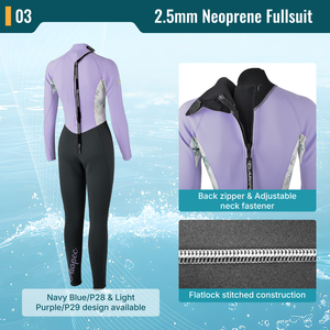 Combinaison de plongée intégrale AROPEC pour femme en néoprène 2,0 mm, col ras du cou, manches longues, fermeture éclair dorsale, blocs de couleur, durable, imperméable, sans coutures - Product Image 4