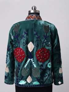 Chaqueta Suzani Verde Oscuro, Chaqueta Bordada a Mano para Mujer, Chaqueta Vintage con Bordado Suzani Indio, Chaqueta Étnica Tribal Boho - Product Image 3