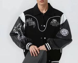 Men's Varsity Jacket Embroidered Letter <b>Button</b> Front Casual Autumn Wear <b>Turn</b>-down Collar Regular Fit Single <b>Button</b> Closure - Product Image 3