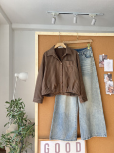 L826 Women's Khaki Cotton Woven <b>Long</b> <b>Sleeve</b> Crop <b>Top</b> Shirt Stylish Pocket Button Collar Spring Summer Casual Blouse Freesize - Product Image 2