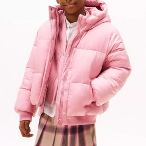 Veste matelassée rose à capuche coupe classique coupe-vent d'hiver unisexe décontractée couleur unie fermeture boutonnée rembourrage épais en polyester - Product Image 2