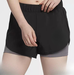 Shorts de course pour femmes, couleur unie, taille élastique, avec poches, séchage rapide, tricoté en spandex et polyester, style sportif, coupe classique - Product Image 1