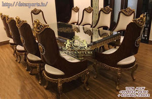 Juego de Comedor de Madera de Teca Europea de Estilo Moderno, Tallado a Mano, con Acabado Dorado, de Lujo y Alta Gama - Product Image 2