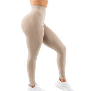 Legging de sport beige pour femme, taille ultra haute, compressif, extensible, pour gym, fitness, yoga et entraînement, pantalon de performance athlétique - Product Image 3