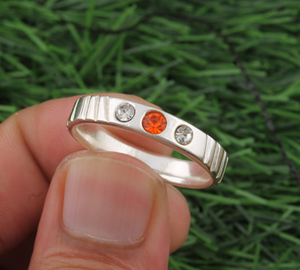 Bague d'éternité classique en argent sterling 925 avec quartz blanc rayé orange naturel, faite à la main, pierre précieuse colorée pour femmes - Product Image 1