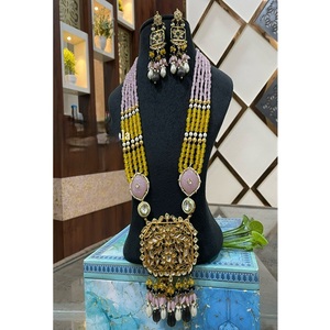 Premium Quality Brass <b>Gold</b> Plated Multi-Layered Moissanite Kundan Mala Necklace <b>Earrings</b> <b>Set</b> for Women-Engagement Gift Wedding - Product Image 1
