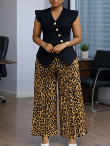 SE12250 Top d'été sans manches à col en V boutonné, couleur unie, en Spandex/Polyester, imprimé et plissé, style transfrontalier Europe-Amérique - Product Image 4
