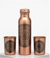 Regalo de Boda, Botella de Cobre con Acabado de Esmalte Azul Oscuro y Estampado Árabe, Regalos para Invitados - Product Image 4