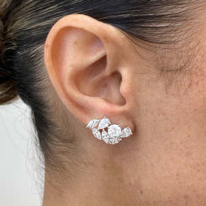 Pendientes de tuerca tipo escalera de oro de 10K, 14K, 18K con diamantes cultivados en laboratorio de múltiples formas (marquise, pera, redondos) certificados por IGI para mujer - Product Image 5