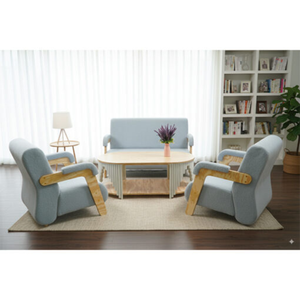 Juego de Sofás Modernos de Tela Gris con Estructura de Madera, Muebles para Sala de Estar, Diseño Ecológico con Acabado Mate - Product Image 1