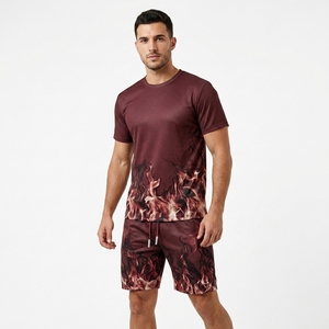 Ensemble deux pièces personnalisé, t-shirts et shorts en polyester/coton, impression par sublimation, ensemble de survêtement unisexe, séchage rapide, nom de marque personnalisé - Product Image 1