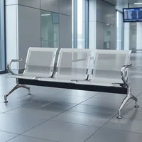 Canapé de bureau moderne à trois places en acier inoxydable avec accoudoirs pour salle d'attente, réception scolaire, hall, aéroport, hôpital