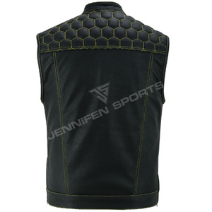 Gilet unisexe personnalisé en cuir pleine fleur véritable pour motard, coupe diamant, sans manches, avec poches intérieures et doublure bandana - Product Image 5