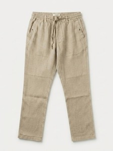 Pantalon décontracté pour homme en lin beige foncé avec cordon de serrage à la taille, devant plat élastique, léger et respirant pour l'été - Product Image 3