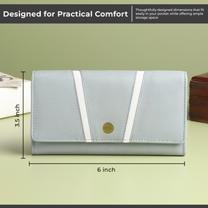 WRIZA Genuine Leather Fashion Women Wallet <b>RFID</b> Protection Button Straps Light Grey Clutch <b>Purse</b> Card Slots Coin Pocket Daily - Product Image 6
