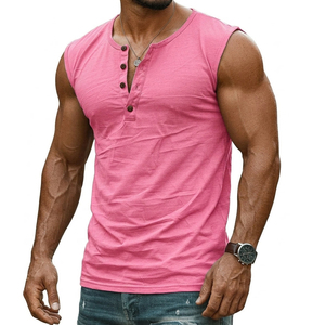 Custom Design Blank Men's Henley Tank Top Button Placket Sleeveless Muscle Shirt Wholesale Bulk Streetwear Fitness Top Tank Tops - Product Image 2