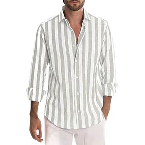 Camisa de Verano para Hombre, Transpirable, de Lino y Algodón Satinado, Casual, Antiarrugas, con un Solo Botón, Cuello Clásico, Manga Larga, Color Liso - Product Image 1