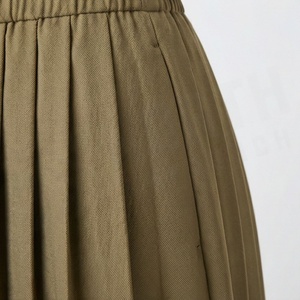 Women Pleated Knee-Length <b>Skirt</b> <b>Elastic</b> <b>Waist</b> Solid Color Polyester Cotton Comfortable All Seasons Style - Product Image 5