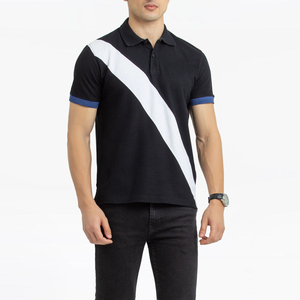Men's Short Sleeve Color Blocked <b>Polo</b> <b>Shirt</b> Regular Fit Casual Black With White And <b>Blue</b> Accents Knitted Fabric - Product Image 5