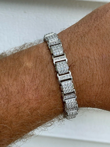 Pulsera de Cadena con Eslabones Chapada en Rodio para Hombre, con Diamantes Redondos en Engaste de Canal, Joyería de Estilo Clásico, Regalo - Product Image 2