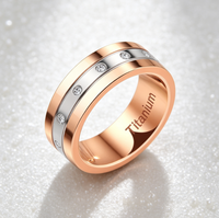Bague en titane bicolore or rose avec zircone sertie en canal, alliance plate de 8 mm pour femmes et hommes, bijoux d'éternité en gros