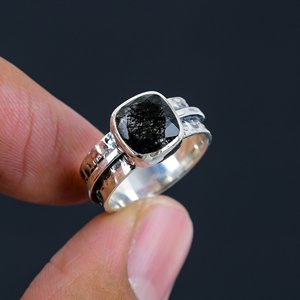 Anillos de Compromiso de Plata de Ley 925 con Cabujón de Rutilo Natural de Alta Calidad, Corte Cojín, Diseño Exclusivo para Mujer, Proveedor - Product Image 1