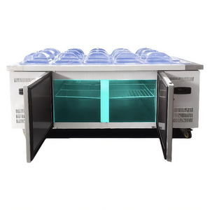 フルーツヨーグルトディスプレイケース,商業用サラダテーブル,ピザ調味料ステーション,冷蔵調味料テーブル & 溝付きお皿冷蔵庫 - Product Image 4