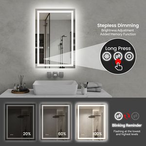 Specchio LED da Bagno 24x36 Pollici, Retroilluminato, 3 Colori, Vetro Temperato, Luminosità Regolabile, Funzione Memoria per Trucco - Product Image 5