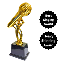 Trophée Microphone Doré, Fibre Métallique, 9,5 Pouces, Base Noire, Reconnaissance du Chanteur, Prix du Meilleur Chanteur