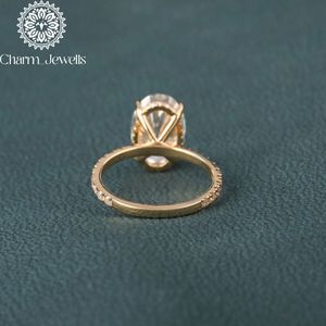แหวนหมั้นผู้หญิง Charm_Jewells ทรงวงรีประดับโมอิสซาไนต์ ชุบทอง 18K แบบหนามเตย สไตล์คลาสสิก - Product Image 4
