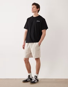 T-shirt en coton noir à manches courtes et col rond pour homme, coupe classique, couleur unie, tricot jersey avec imprimé frontal - Product Image 5