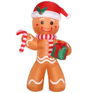 15W 8ft LED Gingerbread Man Christmas Decoration Outdoor Yard Inflatable Holiday Decor with 5 LED Lights Holding a Gift - Product Image 1