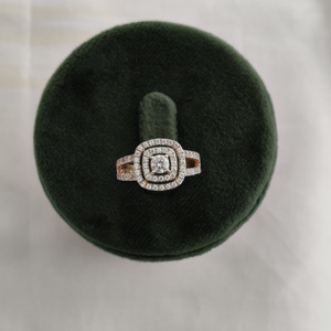 Namivaa Bague de fiançailles en or rose 18 carats avec halo taille coussin pour femme, double alliance vintage, bague de promesse de mariage, bijoux fins - Product Image 4