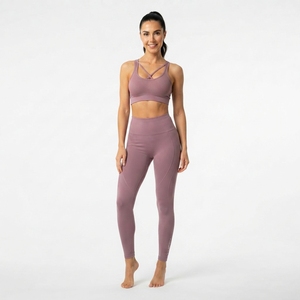 Ensemble de vêtements de sport pour femmes, soutien-gorge de sport à dos croisé, leggings taille haute, deux pièces, pour yoga et entraînement - Product Image 1