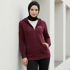 Chaqueta Deportiva Larga con Capucha y Cremallera para Mujer, Tallas Grandes, Estilo Islámico Modesto, para Entrenamiento, Caminar y Uso Diario - Product Image 1