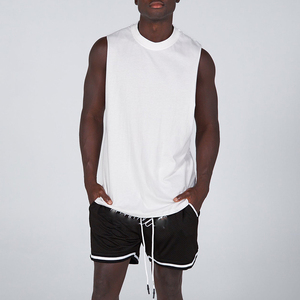 <b>Men's</b> <b>White</b> Sleeveless Crew Neck Eco-Friendly Gym Tank Top Breathable Plain Dyed Knitted Sporty Muscle Front Logo - Product Image 4